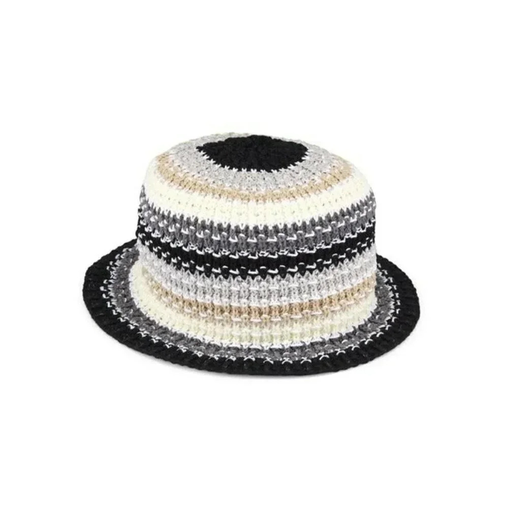 Carolyn Rowan Women's Multicolor Striped Knit Bucket Hat Black Beige (Msrp $155)